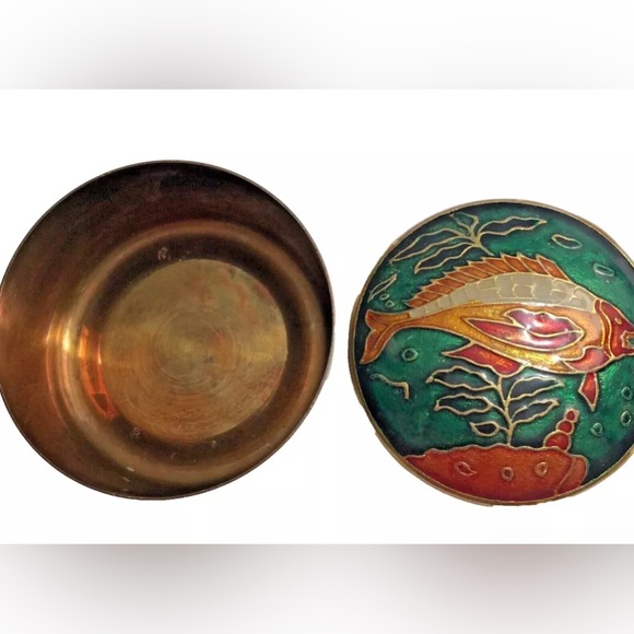 Vintage Cloisonné Trinket Jewelry Box Brass Fish by Interpur Made in Taiwan - Picture 3 of 4